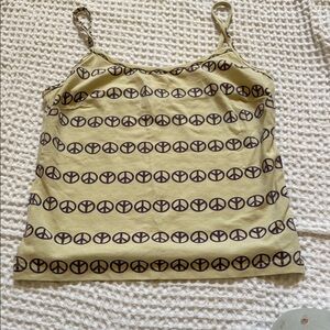 🔥3/$15 Peace Sign cream and gray Tank Top size S
